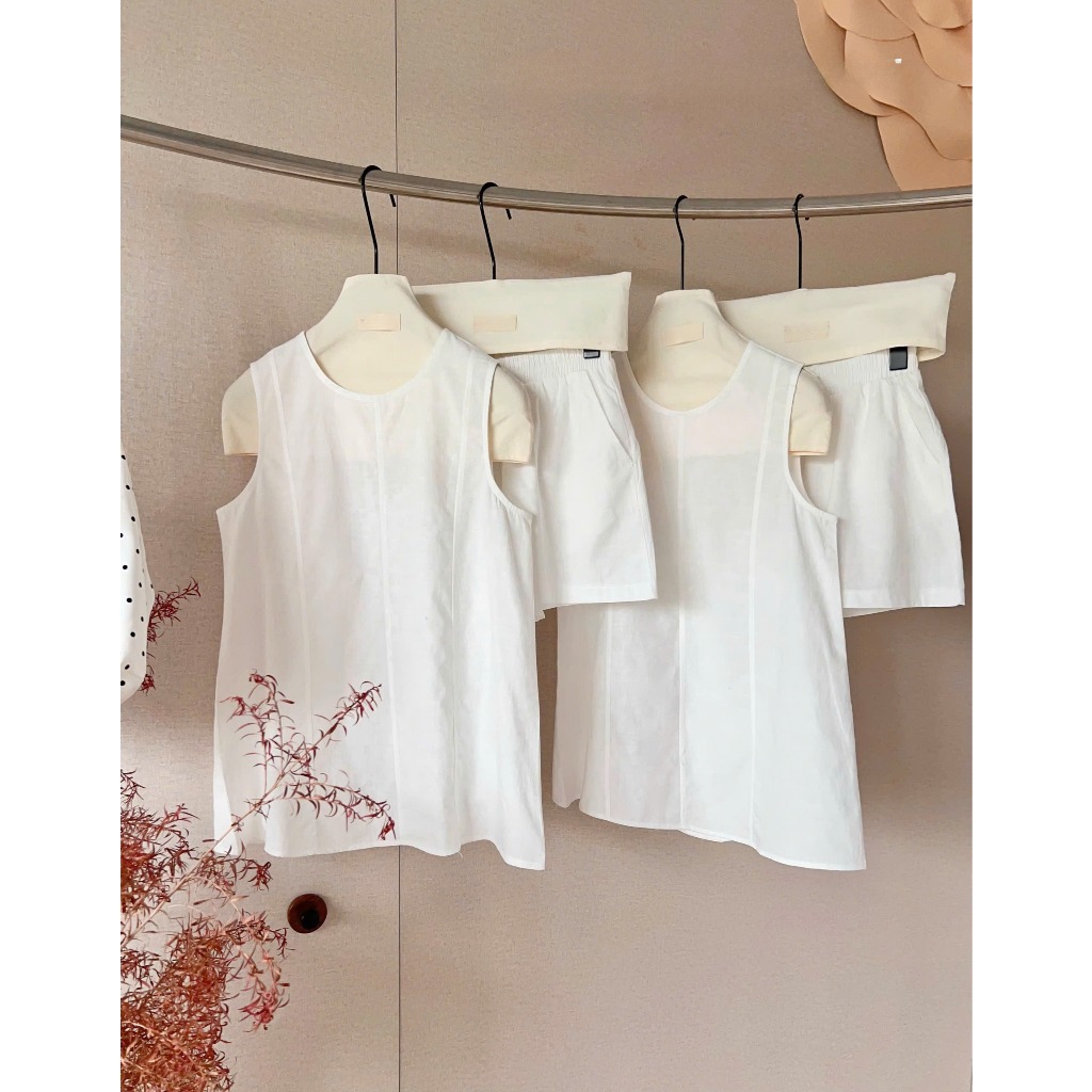 Set bộ nữ Amity vải linen xước trơn mềm mát thoải mái, Bộ đồ nữ áo sát nách kèm quần short trẻ trung thời trang HEBE | BigBuy360 - bigbuy360.vn