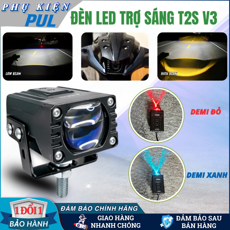 BMA T2S V3 Đèn trợ sáng Bi Cầu, Công Suất 55W, Có Demi Xanh & Đỏ, Ánh Sáng Siêu Rộng, Bảo Hành 12T