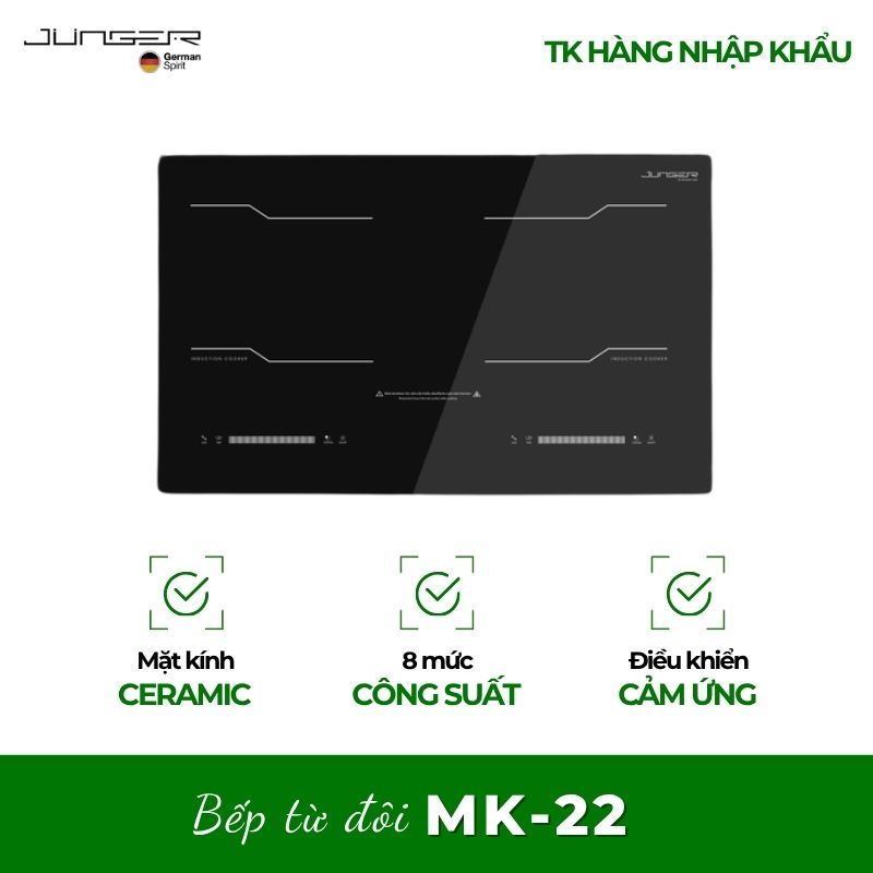 Bếp từ đôi Junger MK‑22 4000W mặt kính Ceramic – lắp âm/đặt dương sang trọng