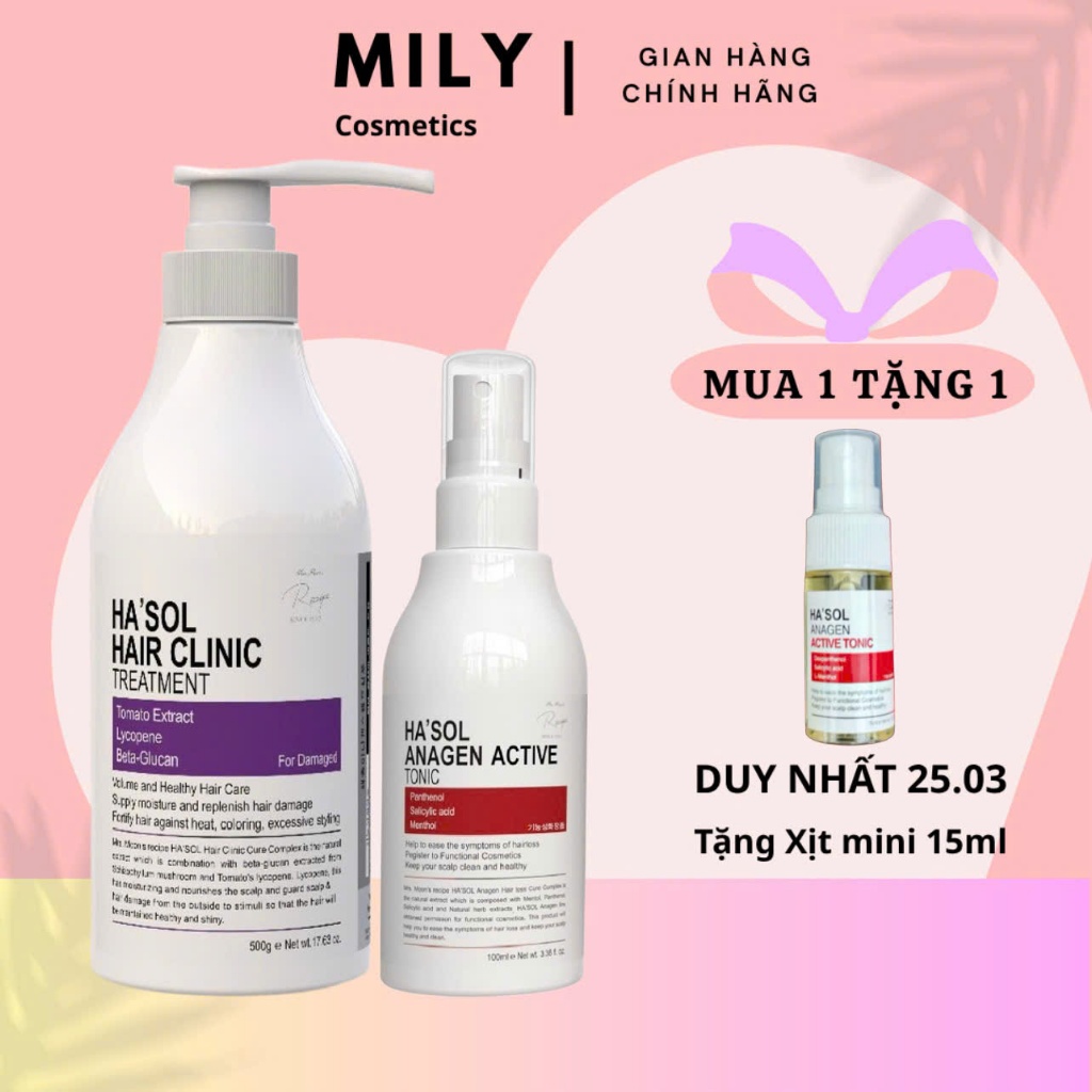 Combo Kem Ủ Tóc Ha'sol Hair Clinic Treatment 500g + Xịt Dưỡng Tóc Ha'sol Anagen Scalp Active Tonic 1