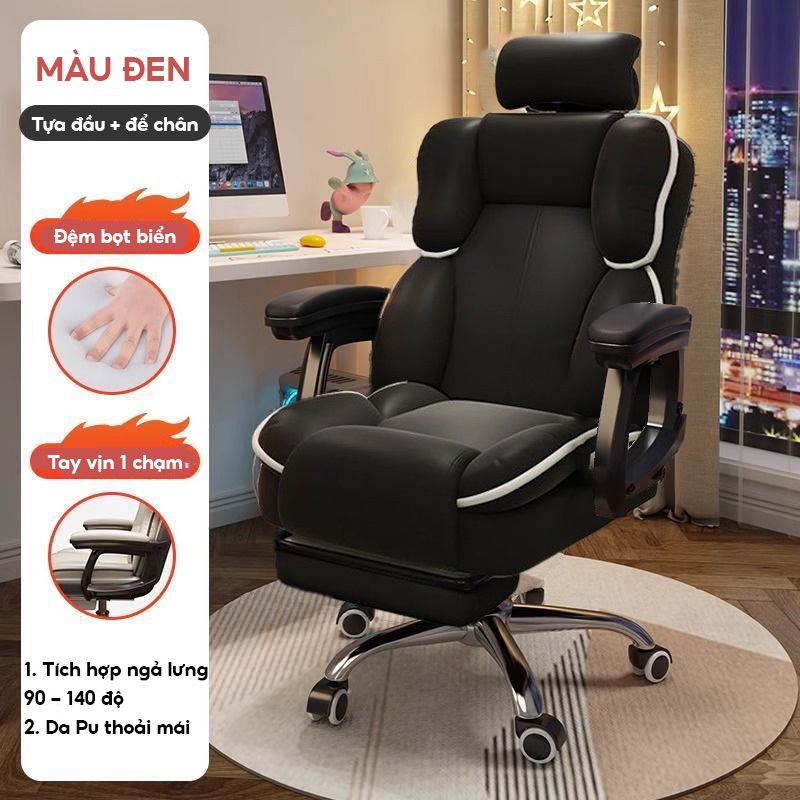 Ghế Gaming Cao Cấp B HOUSE – Gác Chân Tiện Lợi, Ngả 140°, Tựa Đầu Nâng Hạ, Da PU Mềm, Hỗ Trợ Cột Sốn