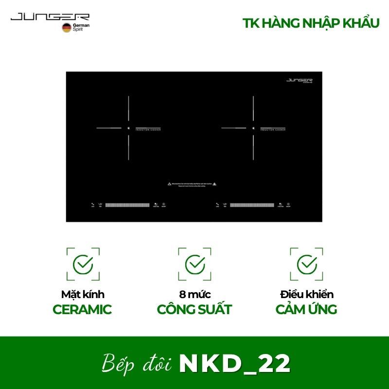 Bếp điện từ đôi Junger NKD‑22+ 2 vùng nấu cảm ứng Slider – tiết kiệm điện