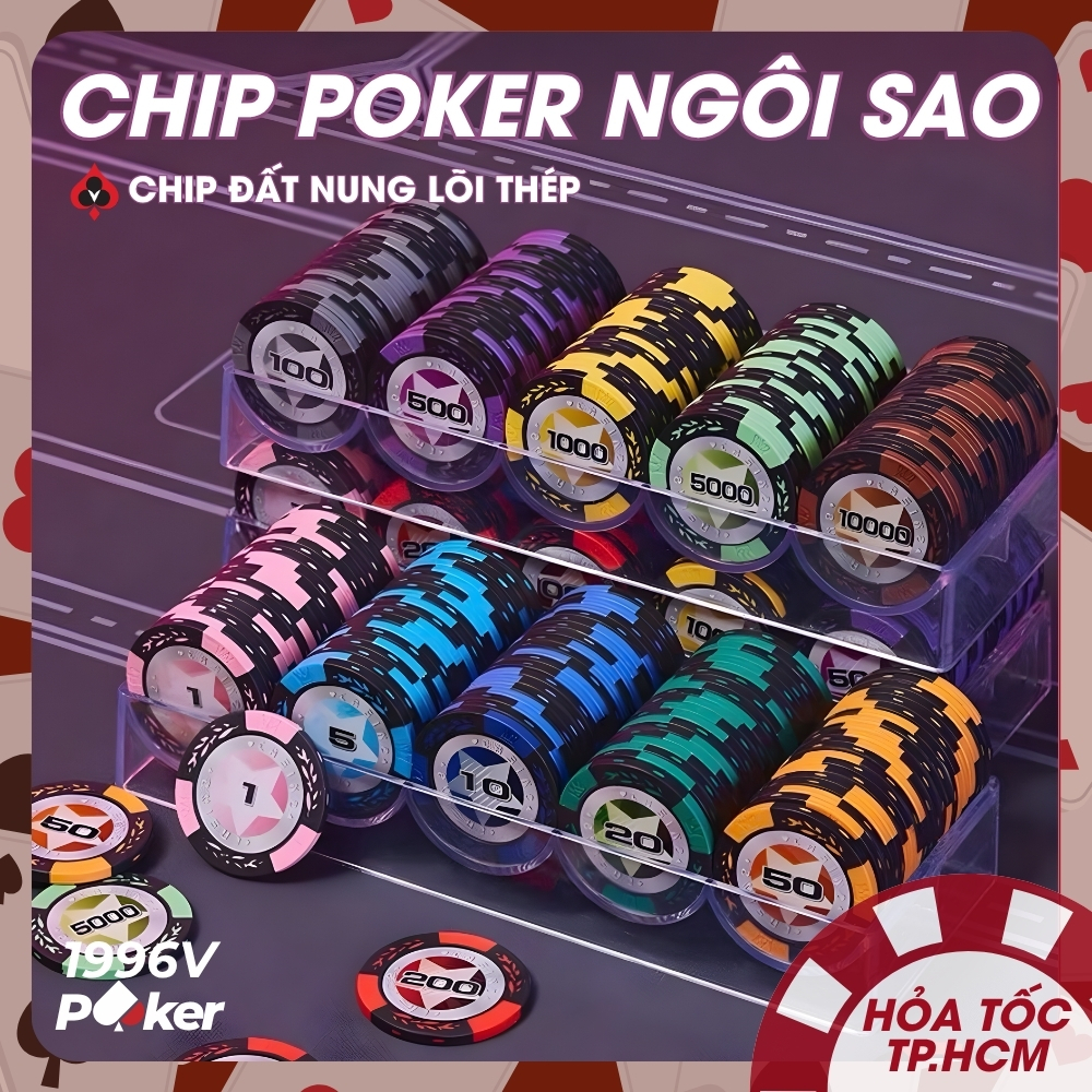 Chip Poker Ngôi Sao Casino Cao Cấp, Phỉnh Poker, Chip Clay Đất Nung Lõi Thép - 1996V Poker Shop