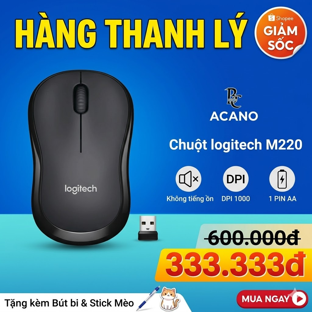 Chuột Không Dây Chính Hãng Logitech M220 Silent - Giảm Ồn, USB phù hợp PC/Laptop[ Hàng Thanh Lý]