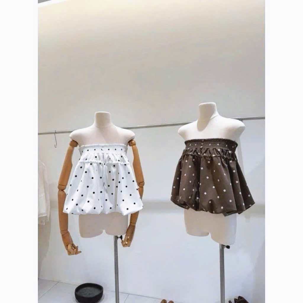 Áo Quây Nữ Chấm Bi Dáng Xòe – Áo Ống Babydoll Lưng Thun, Phong Cách Ulzzang Hàn Quốc HH8 | BigBuy360 - bigbuy360.vn