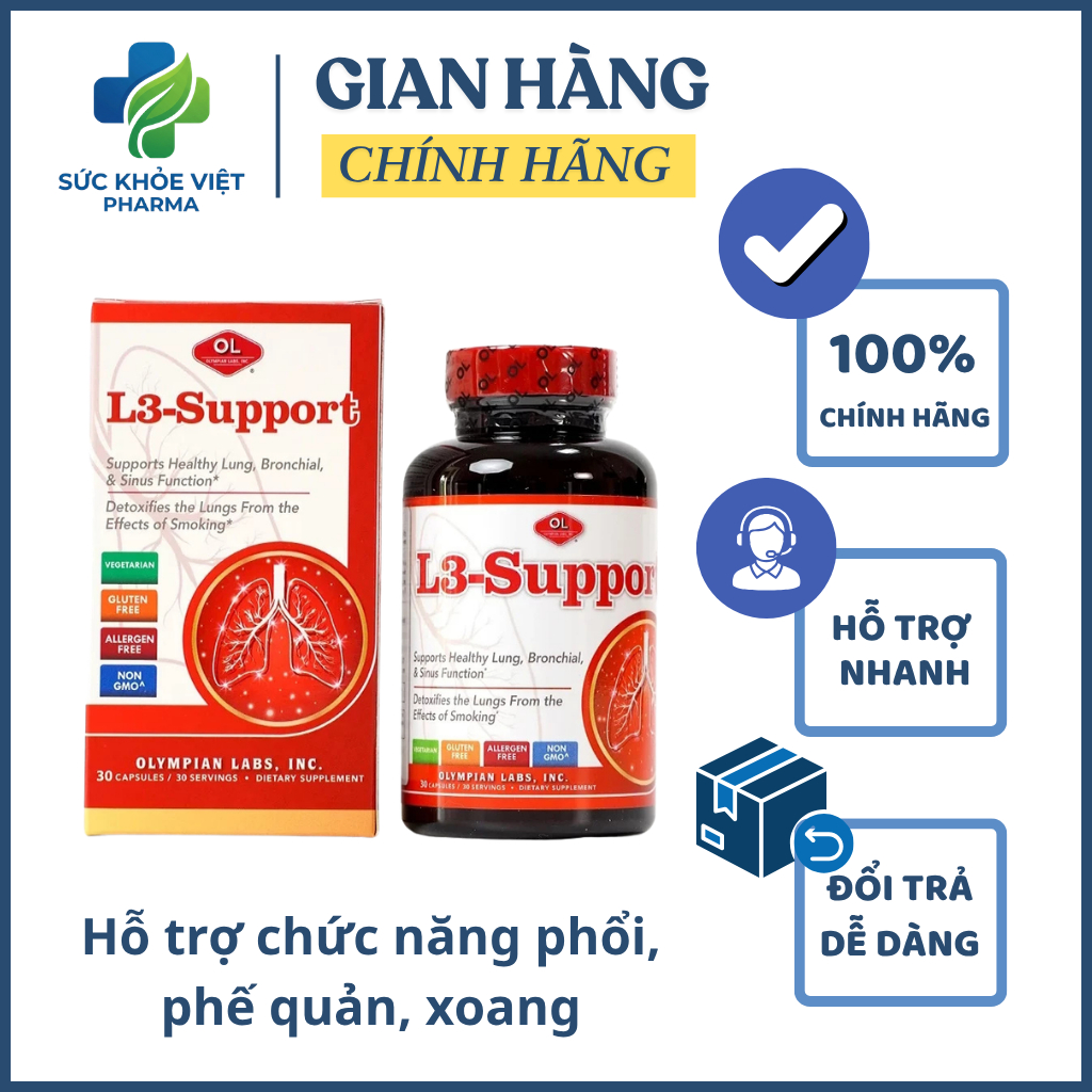 Viên uống L3-Support - Hỗ trợ chức năng phổi, phế quản, xoang - Hộp 30 viên