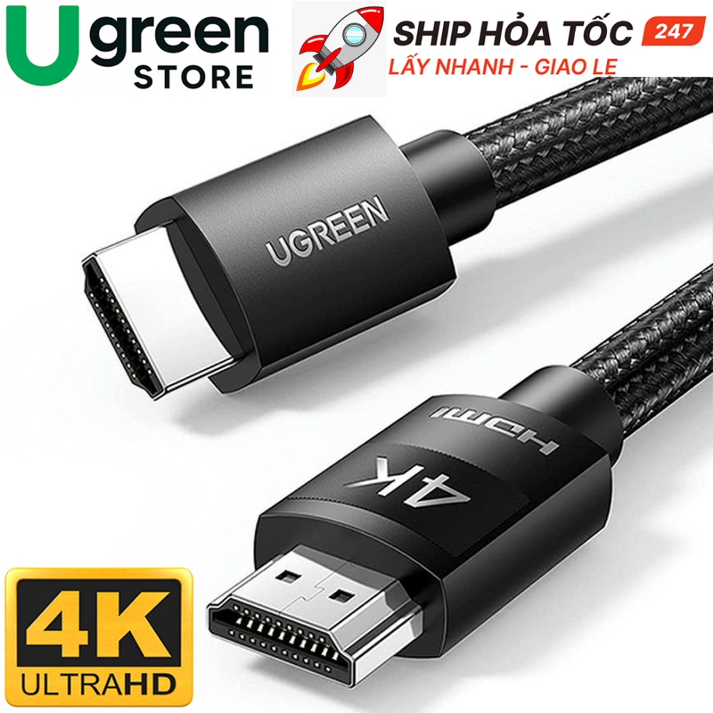 Cáp HDMI 2.0 UGREEN HD119 phẩn giải 4K cho màn hình, Dây HDMI Vỏ Bện Nylon Chắc Chắn