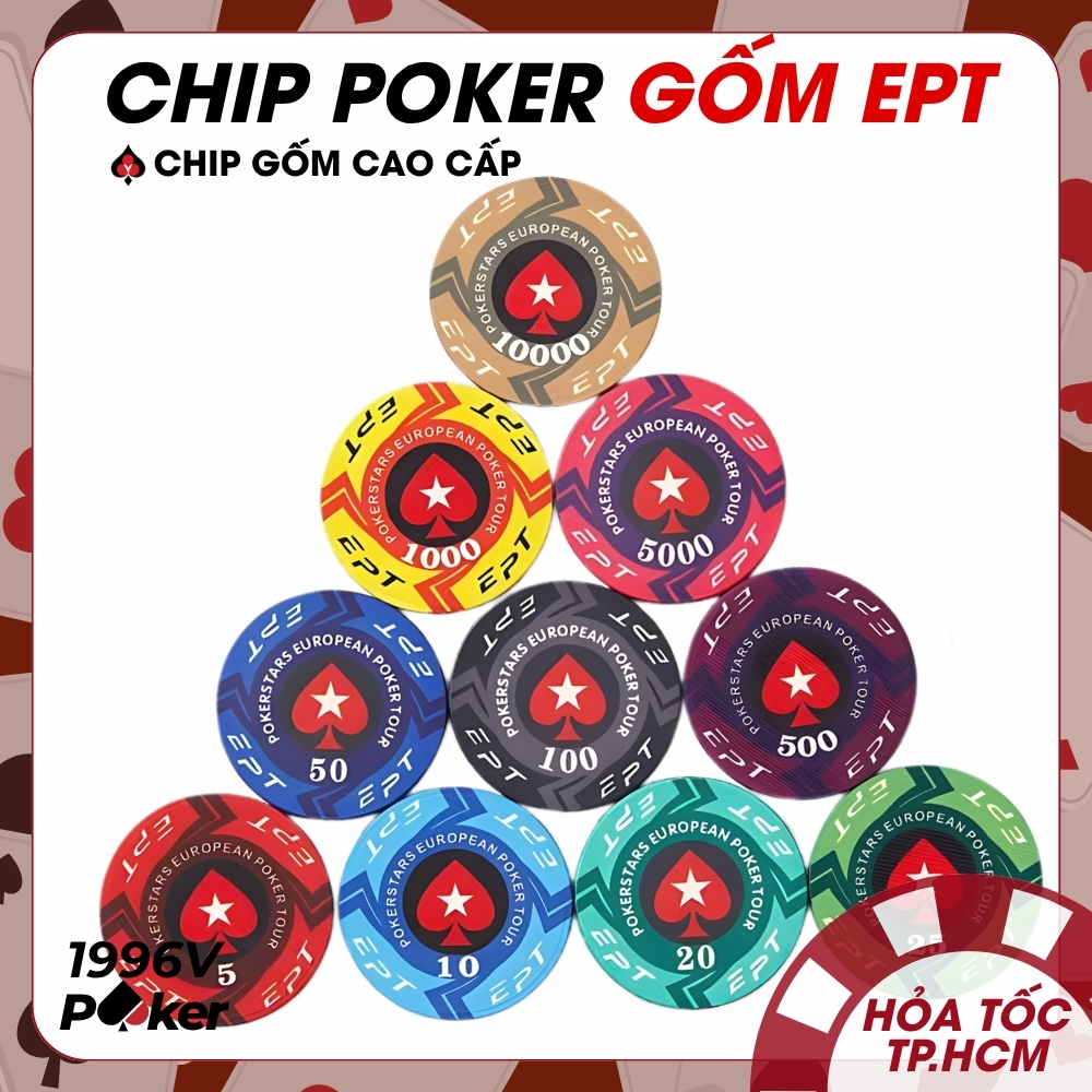 Chip Poker Gốm EPT European Có Số, Phỉnh Poker Tour Làm Từ Gốm Ceramic Cao Cấp - 1996V Poker Shop
