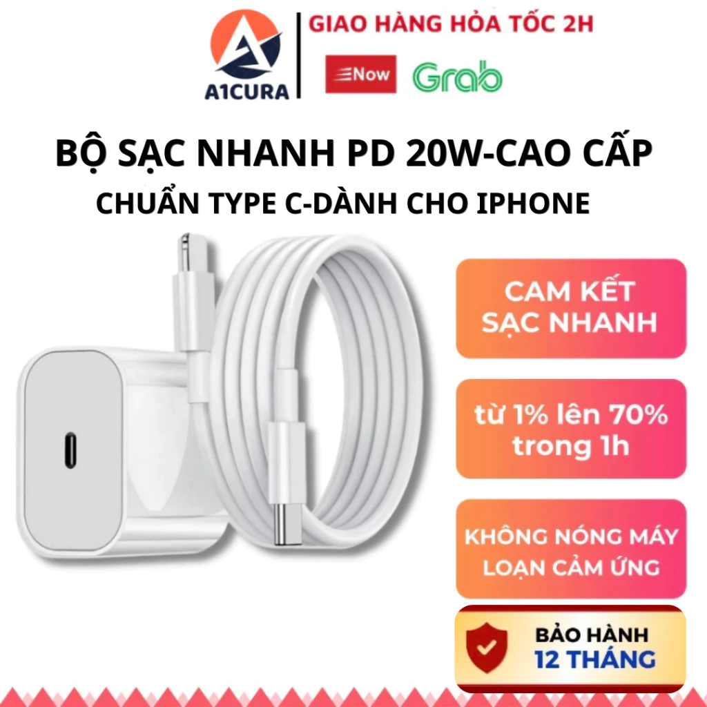 Bộ Củ Cốc Sạc nhanh PD 20W Cao Cấp,Không Nóng Máy ,An Toàn Ổn Định bảo hành 12 tháng A1CURA