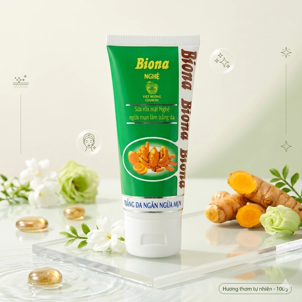 Sữa Rửa Mặt Biona Nghệ Chính Hãng Giúp Ngăn Ngừa Mụn Trắng Da Mềm Mịn Da 50G