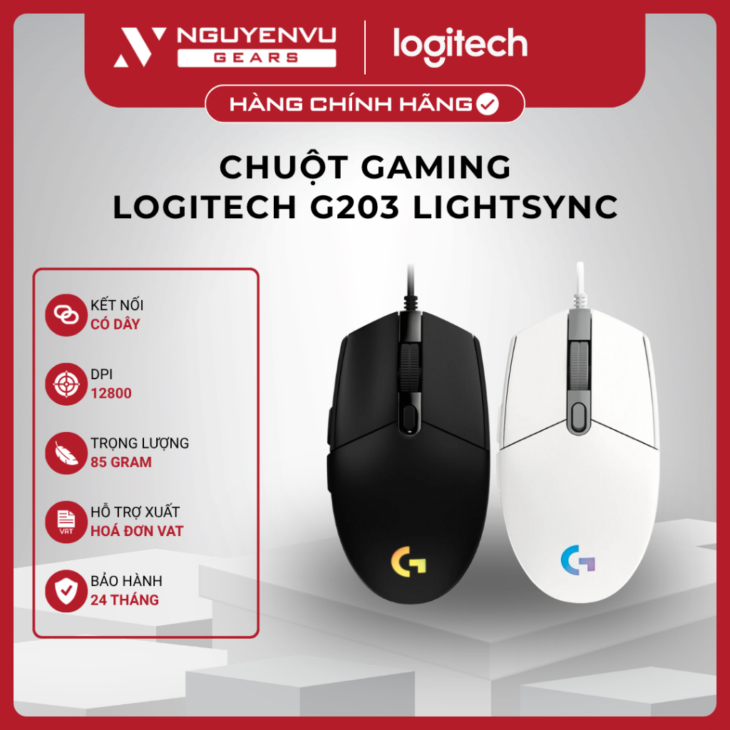 [VAT] Chuột Gaming Logitech G203 Lightsync - 8.000 DPI, LED RGB 16.8 Triệu Màu - BH 24 Tháng