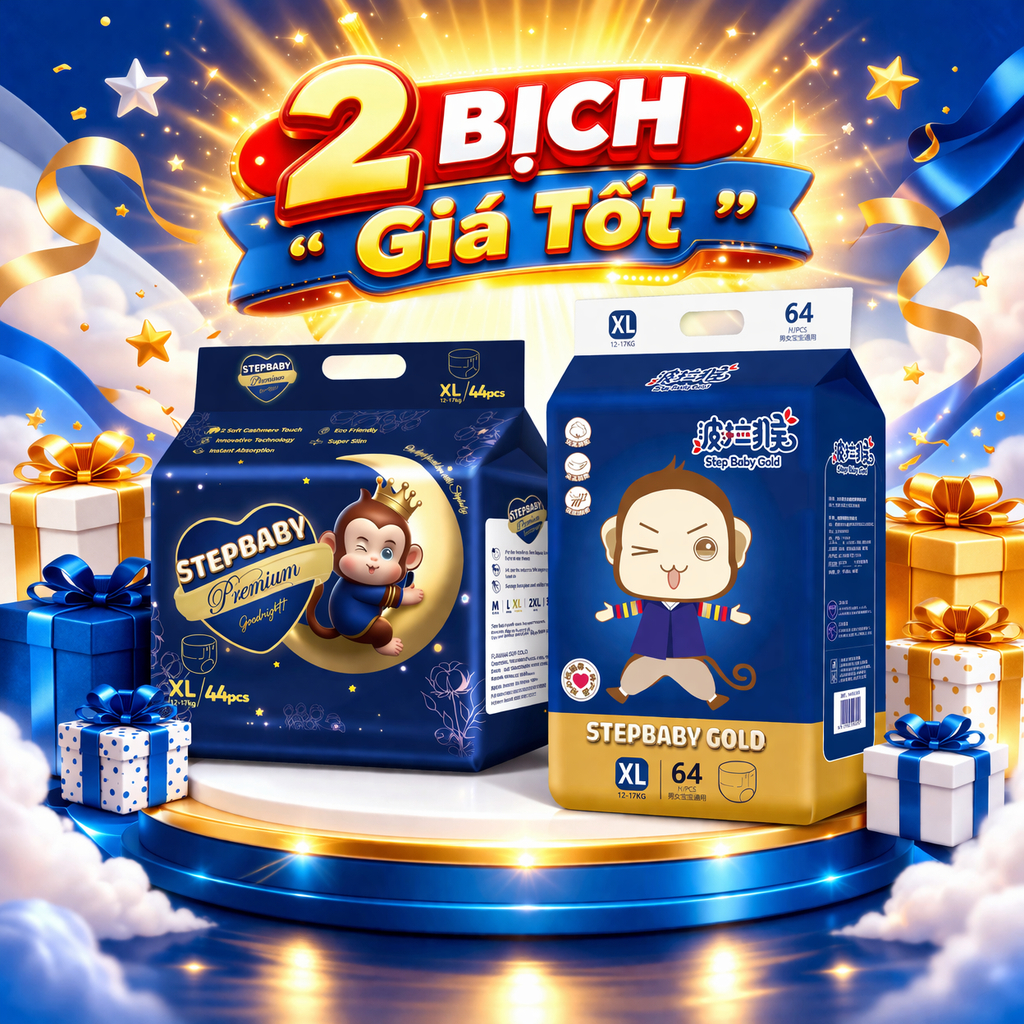 FULL QUÀ TẶNG🍎 2 BỊCH STEPBABY PREMIUM , STEP BABY GOLD 🍎Tã/Bỉm Quần/Dán Đủ size 🍎 bỉm khỉ, bim_step
