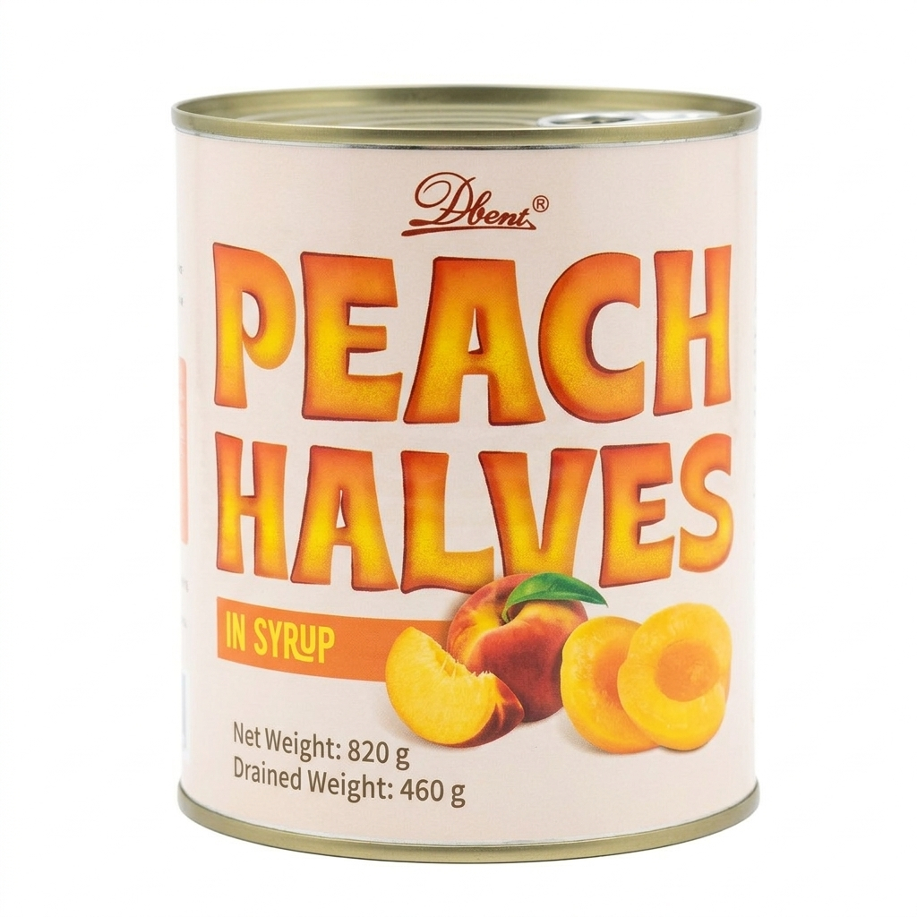Đào ngâm Dbent Lon 820gr miếng đào đều, giòn - đào lon, đào miếng lon Dbent Peach Halves