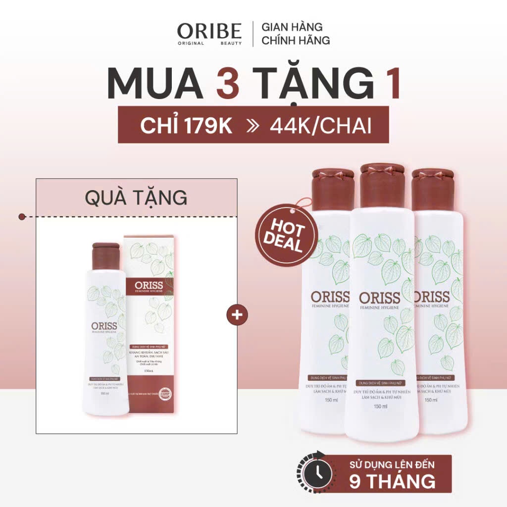 [CAM KẾT CHÍNH HÃNG] Dung dịch vệ sinh phụ nữ Oriss hỗ trợ làm sạch dịu nhẹ chiết xuất lá trầu không