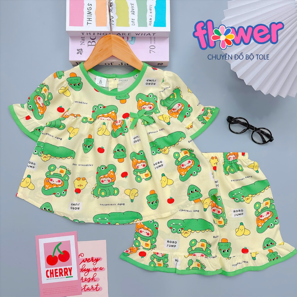 Bộ tole lanh bé gái tay ngắn quần ngắn babydoll - Đồ bộ tole Flower