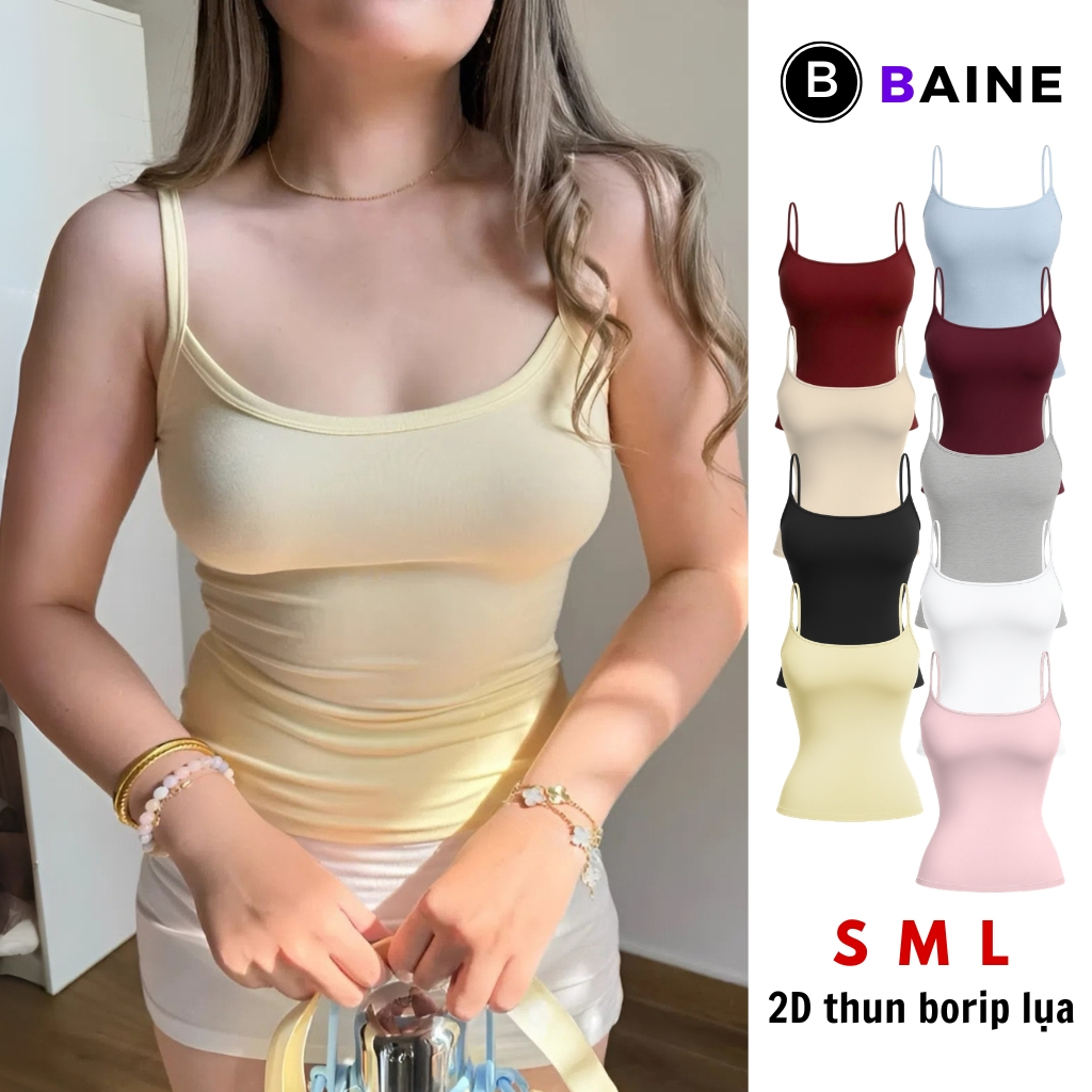 Áo HAI DÂY MẢNH BORIP LỤA Chất Mềm Mát DD18, Áo Thun Nữ Dáng Dài Ôm Body BAINE