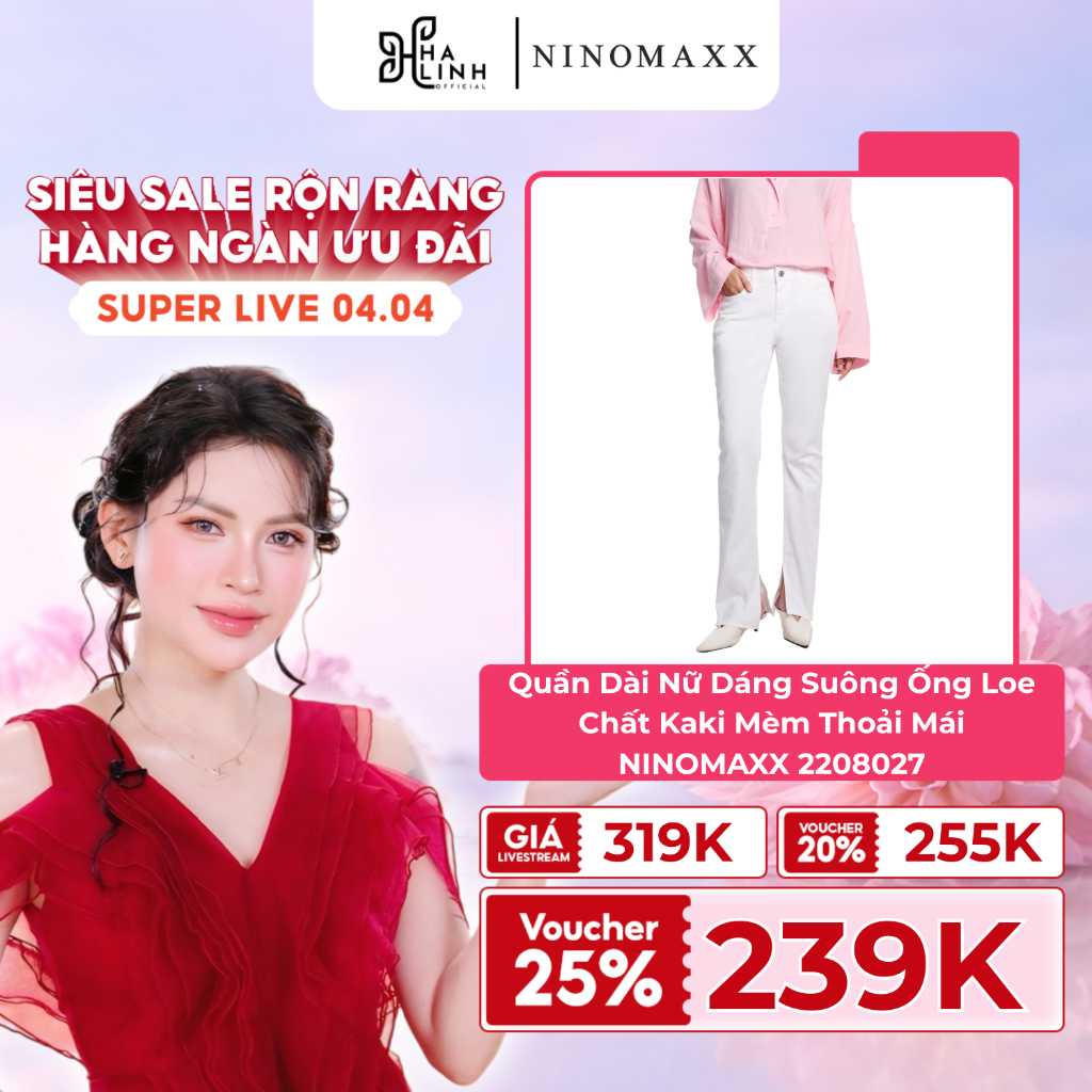 [Võ Hà Linh x NINOMAXX] Quần Dài Nữ Dáng Suông Ống Loe Chất Kaki Mèm Thoải Mái NINOMAXX 2208027