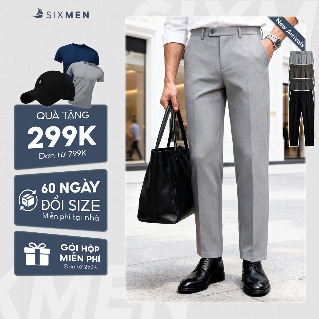 Quần dài tây nam SIXMEN co giãn 2 chiều, lưng đai chun ẩn, xuất xịn, chuẩn form