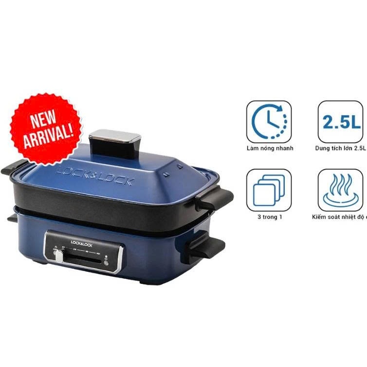 EJG556 - NỒI ĐIỆN ĐA NĂNG LOCK&LOCK, 220-240V, 1200-1400W, 50-60Hz 2.5L - Màu Navy