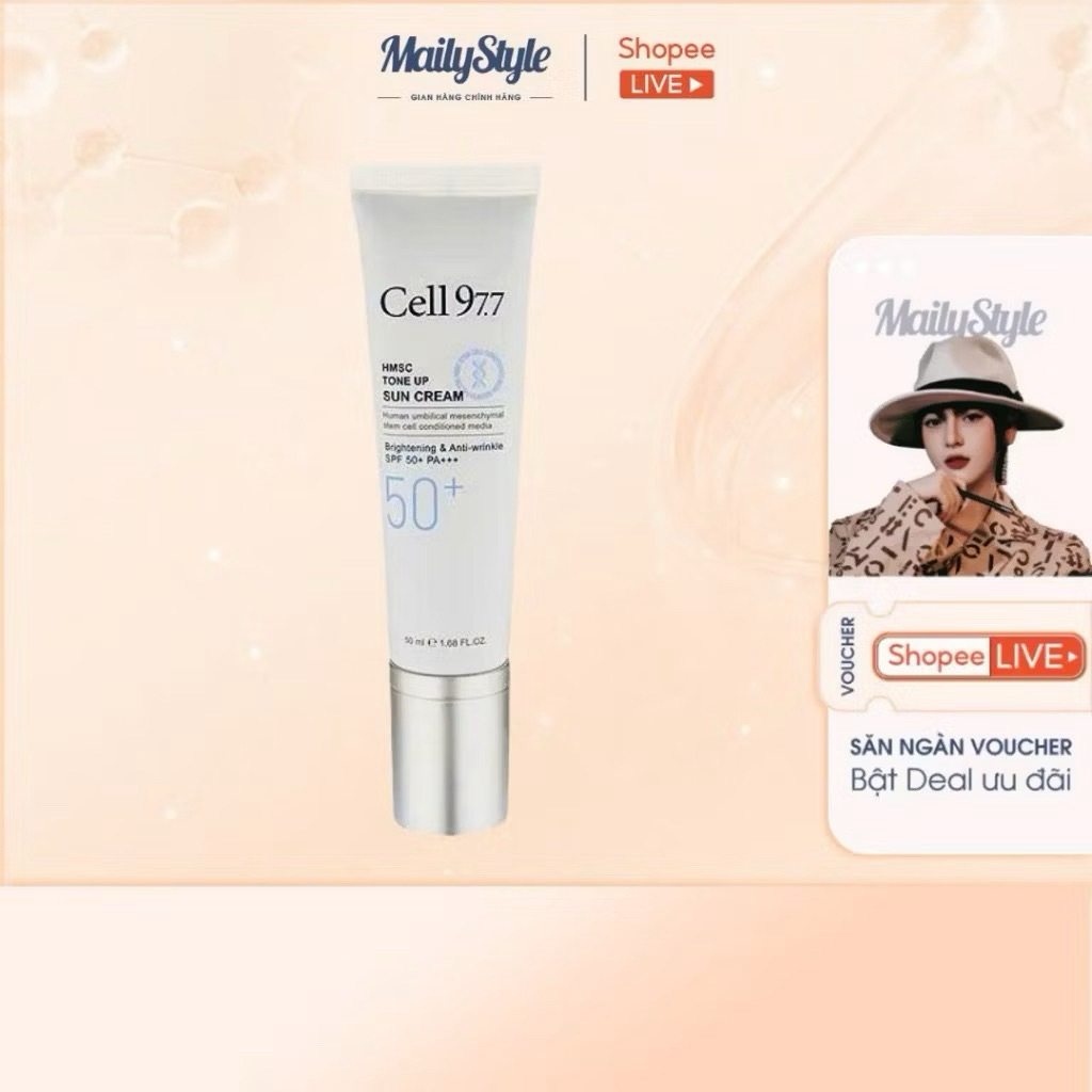 L82_Kem chống nắng nâng tone tế bào gốc Cell 97.7 Tone Up HMCS Tone up sun cream SPF 50+ PA++++