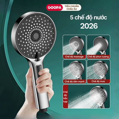 Vòi sen tăng áp GOOPA 5 chế độ phun nước, kích thước lớn 120mm chất liệu ABS cao cấp