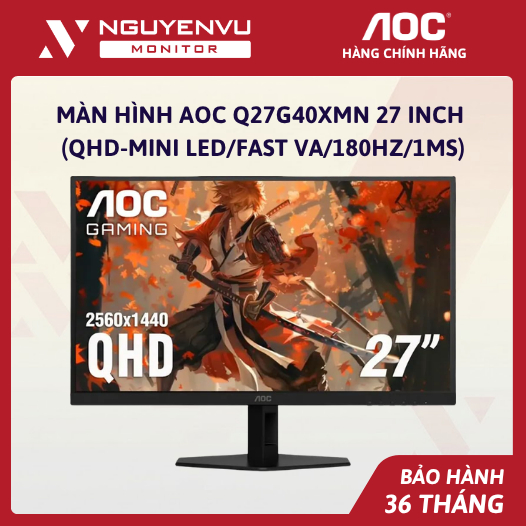 [Full Vat] Màn Hình Gaming AOC Q27G40XMN 27 inch 2K (QHD-Mini LED/Fast VA/180Hz/1ms) - Bảo Hành 3 Nă