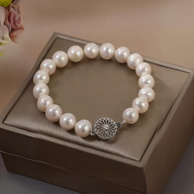 Vòng Tay Ngọc Trai Hạ̣t 6-8ly Xinh Xinh Khóa Hộp Bông Hoa - Ngọc Trai Trường Thịnh