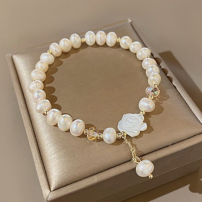 Vòng Tay Ngọc Trai 6ly Charm Pha Lê Hoa Hồng Kiểu Dáng Thời Trang - Ngọc Trai Trường Thịnh