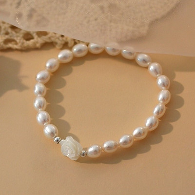 Vòng Tay Ngọc Trai 6ly Mix Charm Hoa Hồng Phụ Kiện Bạc - Ngọc Trai Trường Thịnh