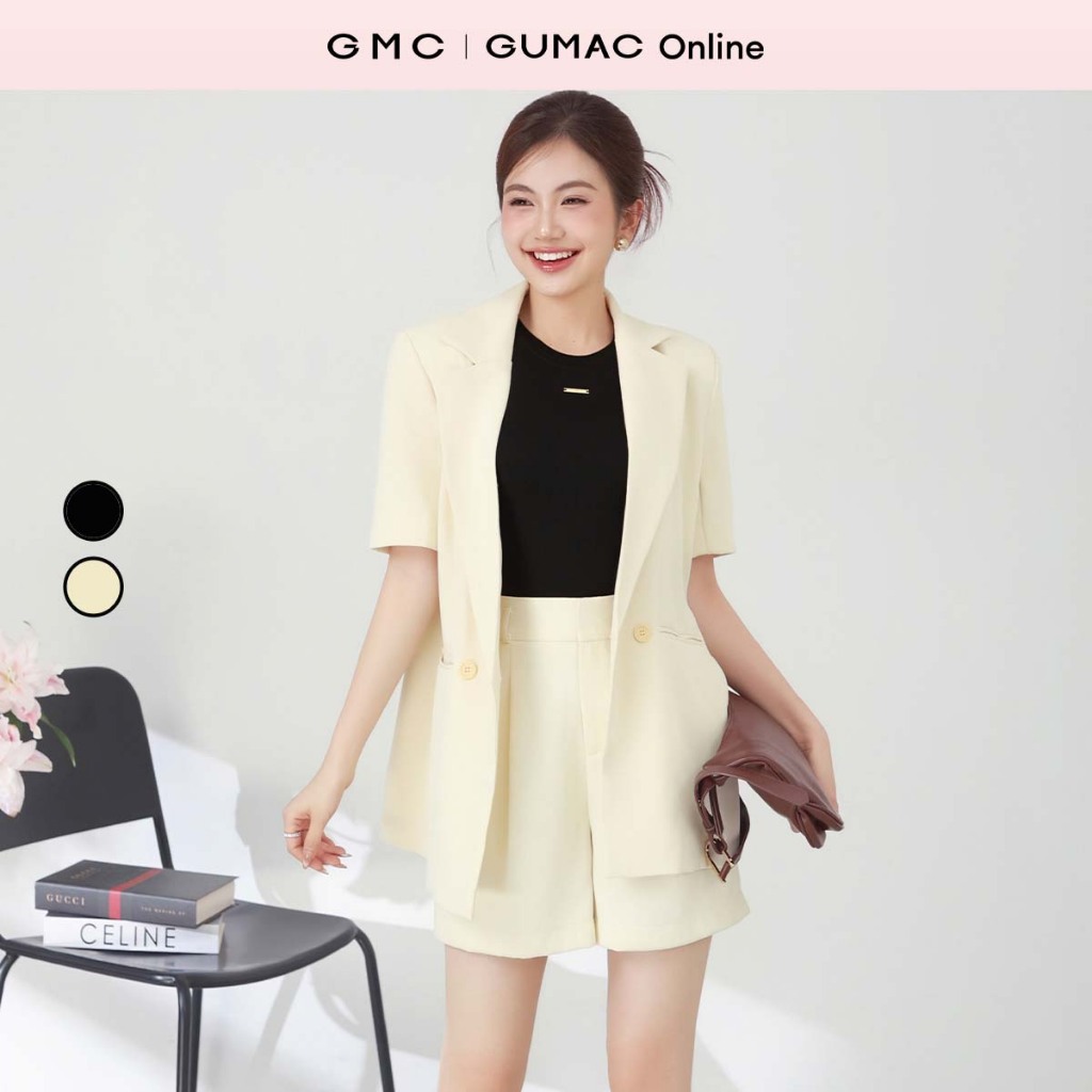 Set lẻ Áo khoác vest nút gỗ thời trang GUMAC OWF03028 - Quần shorts chiết ly thời trang GUMAC SHF030