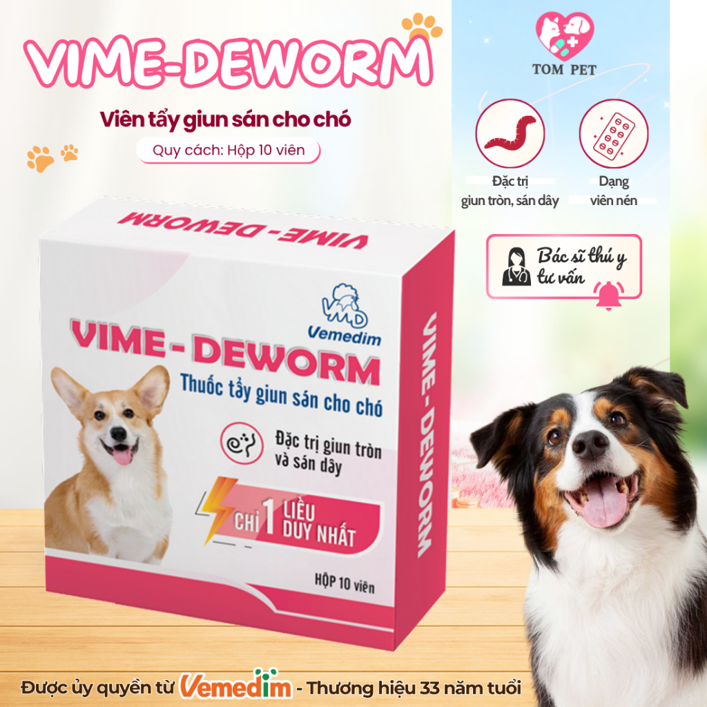 VIME-DEWORM Vemedim viên tẩy giun sán cho CHÓ, xổ giun sán hiệu quả nhanh