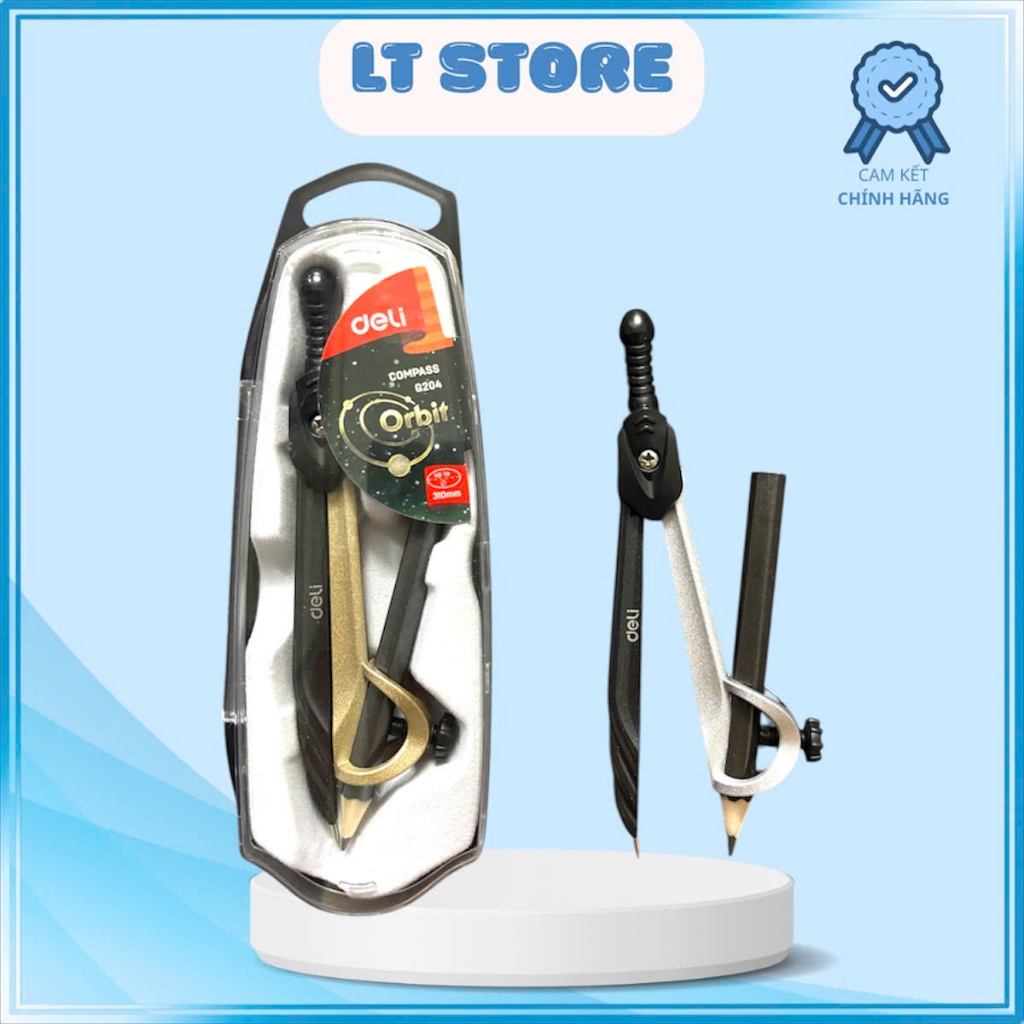 Combo 3 Compa Sắt Kèm Bút Chì Gỗ Deli EG20402