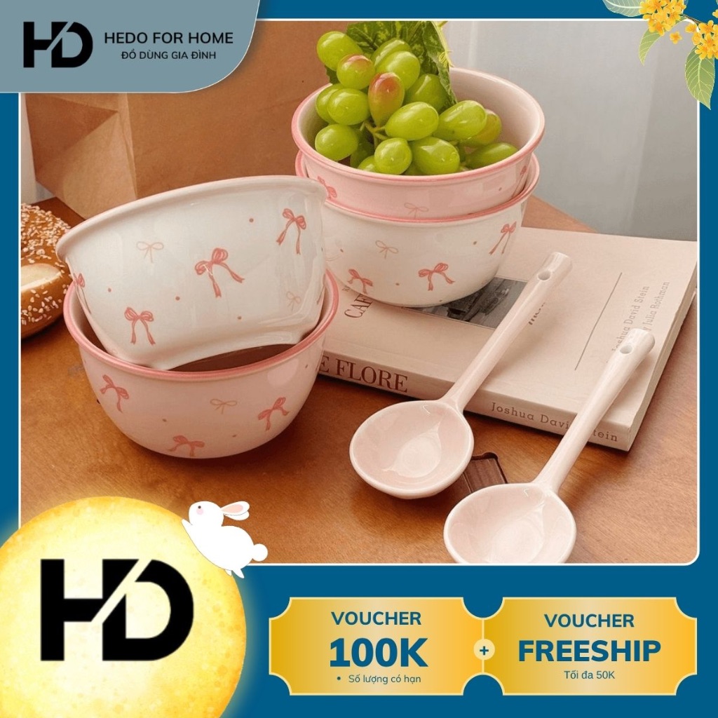 [2 BÁT 2 THÌA] Bộ 2 Bát Sứ kèm 2 THÌA Nhiều hình cute, set bát sứ dễ thương kèm thìa cho cặp đôi