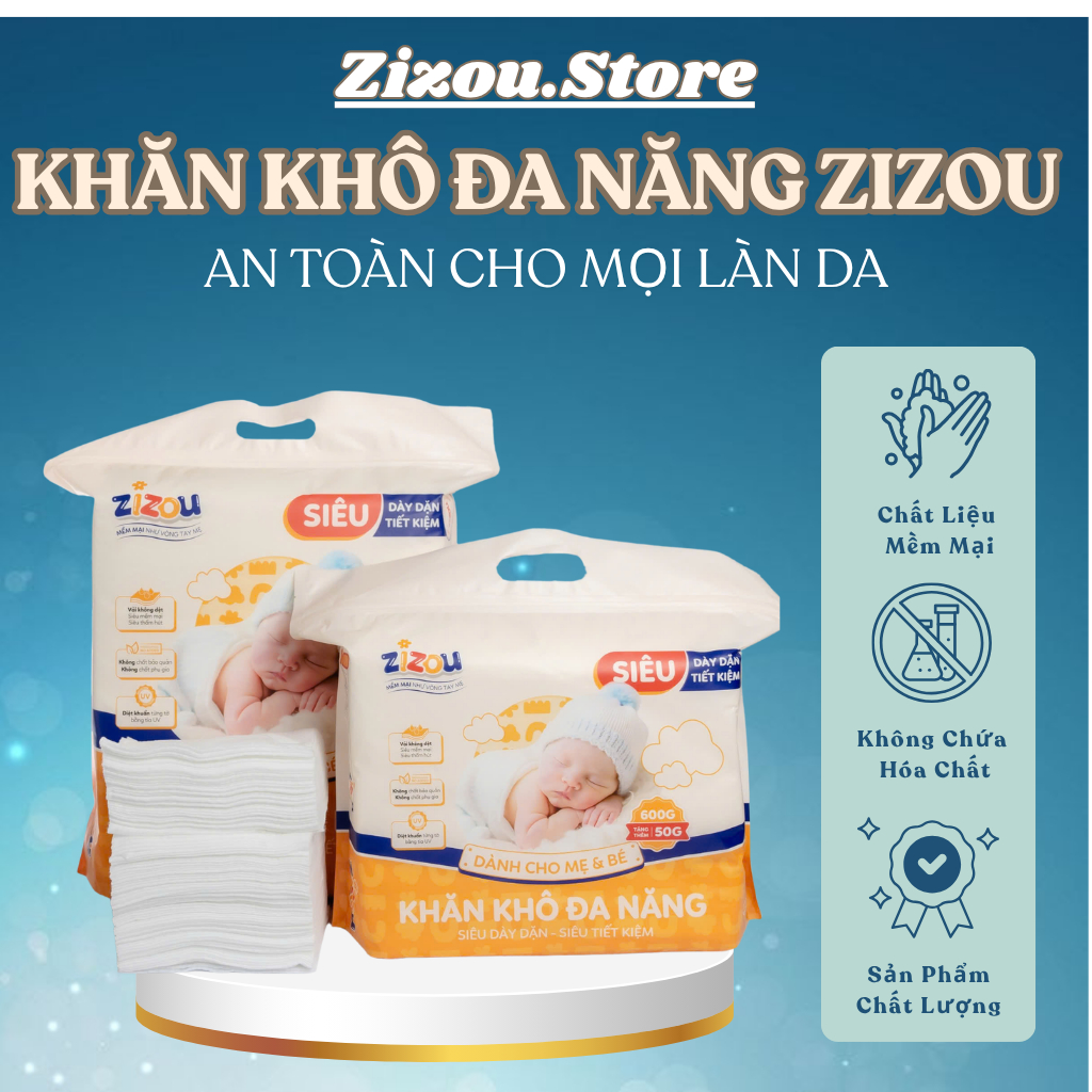 Khăn Khô Đa Năng Cho Bé ZIZOU Cao Cấp Dành Cho Mẹ Và Bé An Toàn Dày Dặn Bề Mặt Chấm Bi Mềm Mại Thấm Hút.