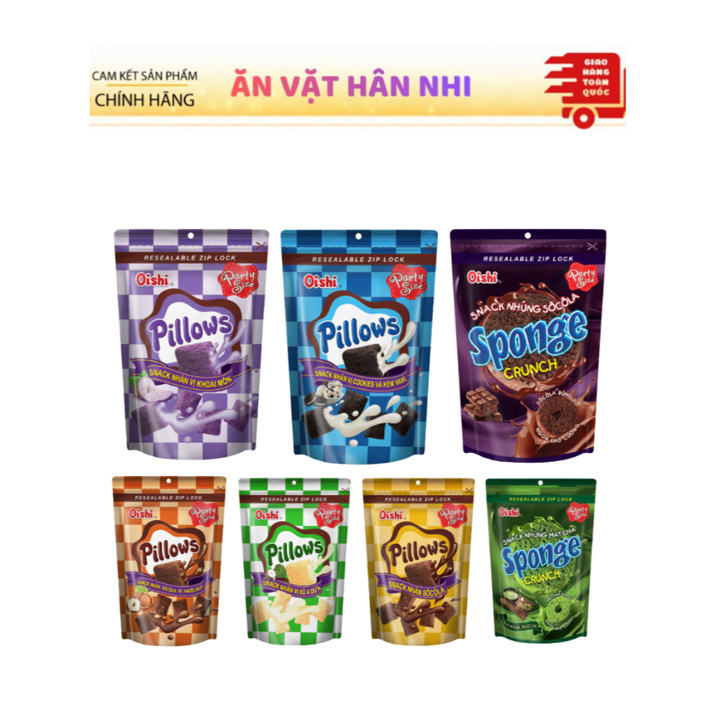 COMBO SNACK nhân kem OISHI PILLOWS đủ vị - Sản Phẩm Chính Hãng