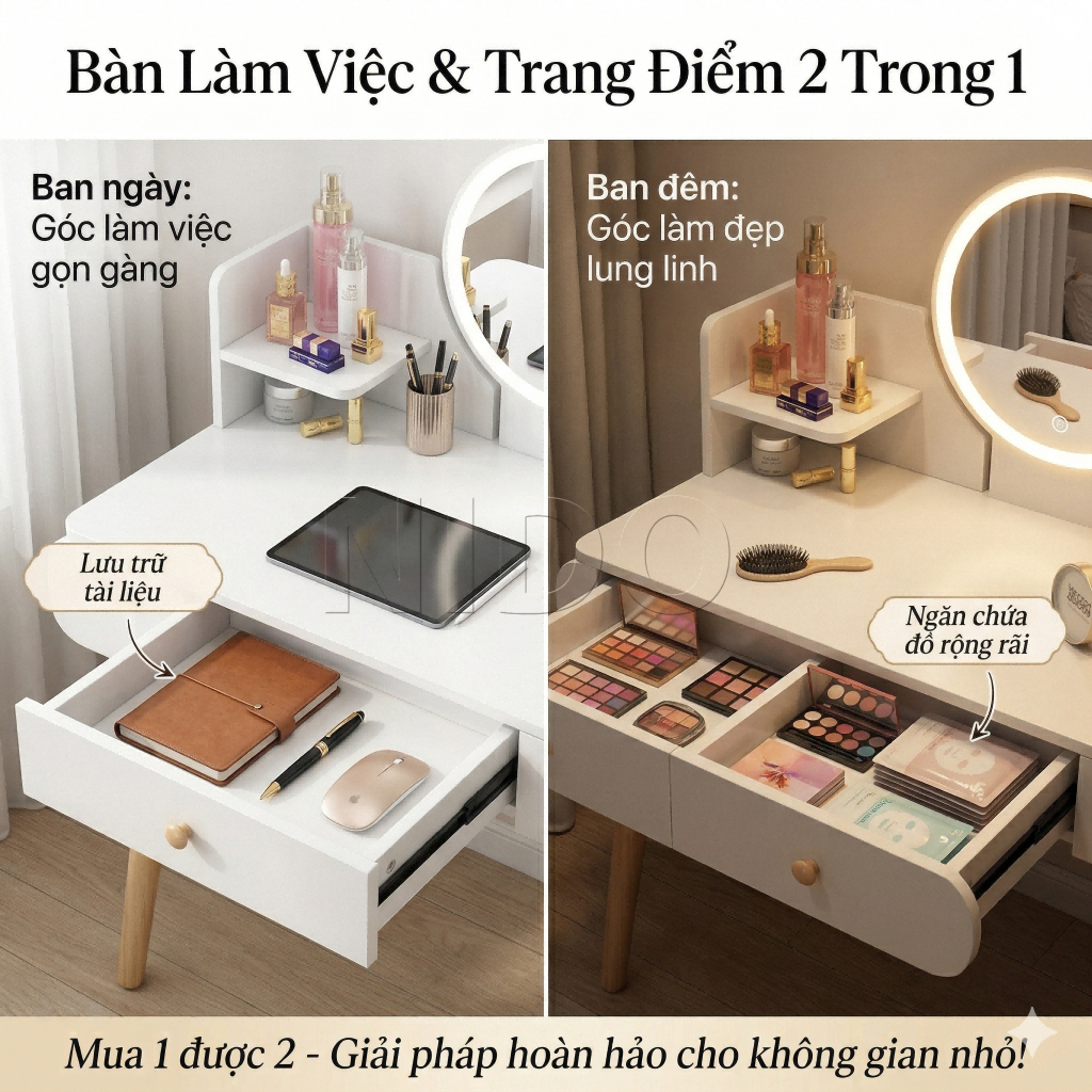 NIDO Bàn Trang Điểm Kèm Gương LED - Kệ Để Mỹ Phẩm Tiện Lợi, Hoàn Hảo Cho Phòng Ngủ | BigBuy360 - bigbuy360.vn