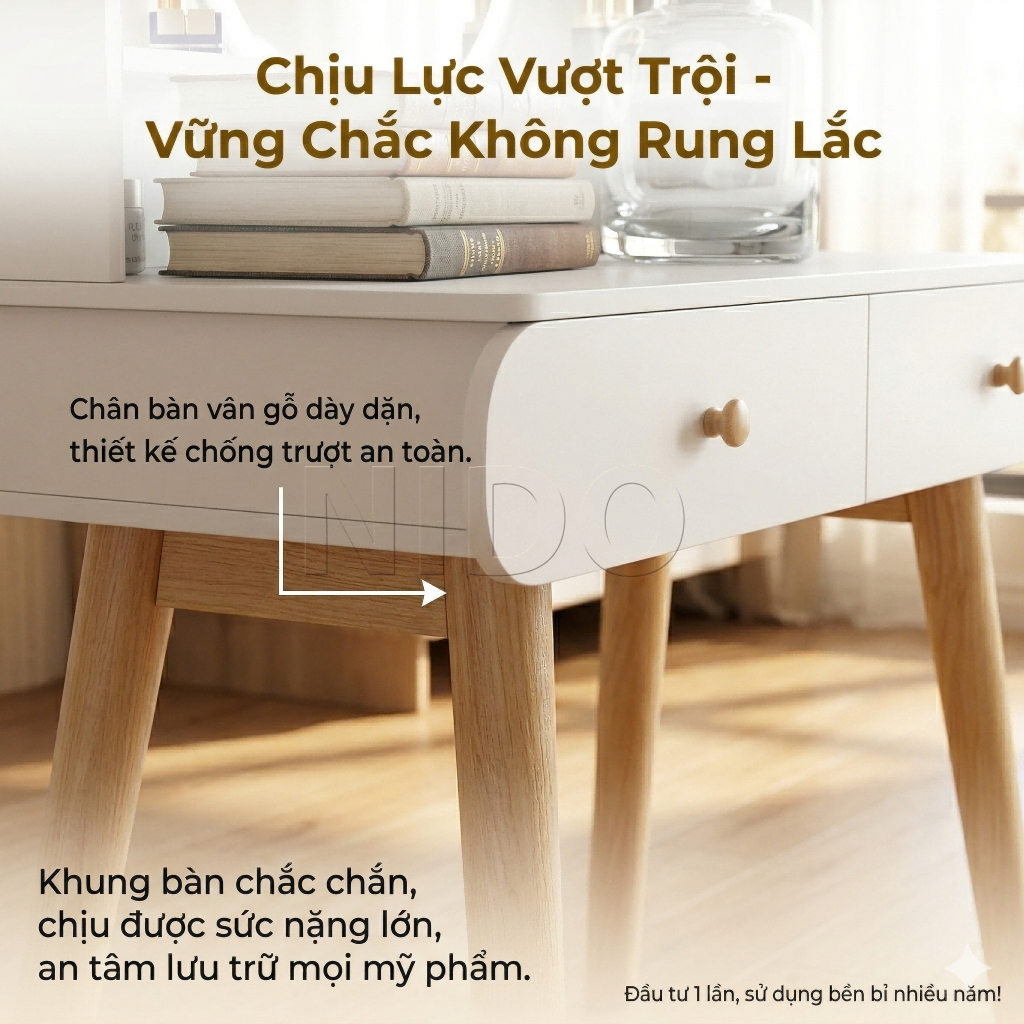 NIDO Bàn Trang Điểm Kèm Gương LED - Kệ Để Mỹ Phẩm Tiện Lợi, Hoàn Hảo Cho Phòng Ngủ | BigBuy360 - bigbuy360.vn
