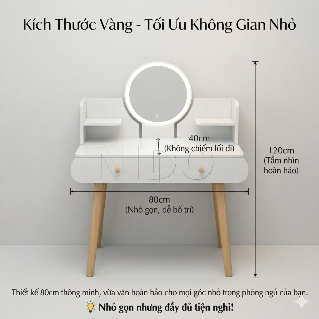 NIDO Bàn Trang Điểm Kèm Gương LED - Kệ Để Mỹ Phẩm Tiện Lợi, Hoàn Hảo Cho Phòng Ngủ | BigBuy360 - bigbuy360.vn