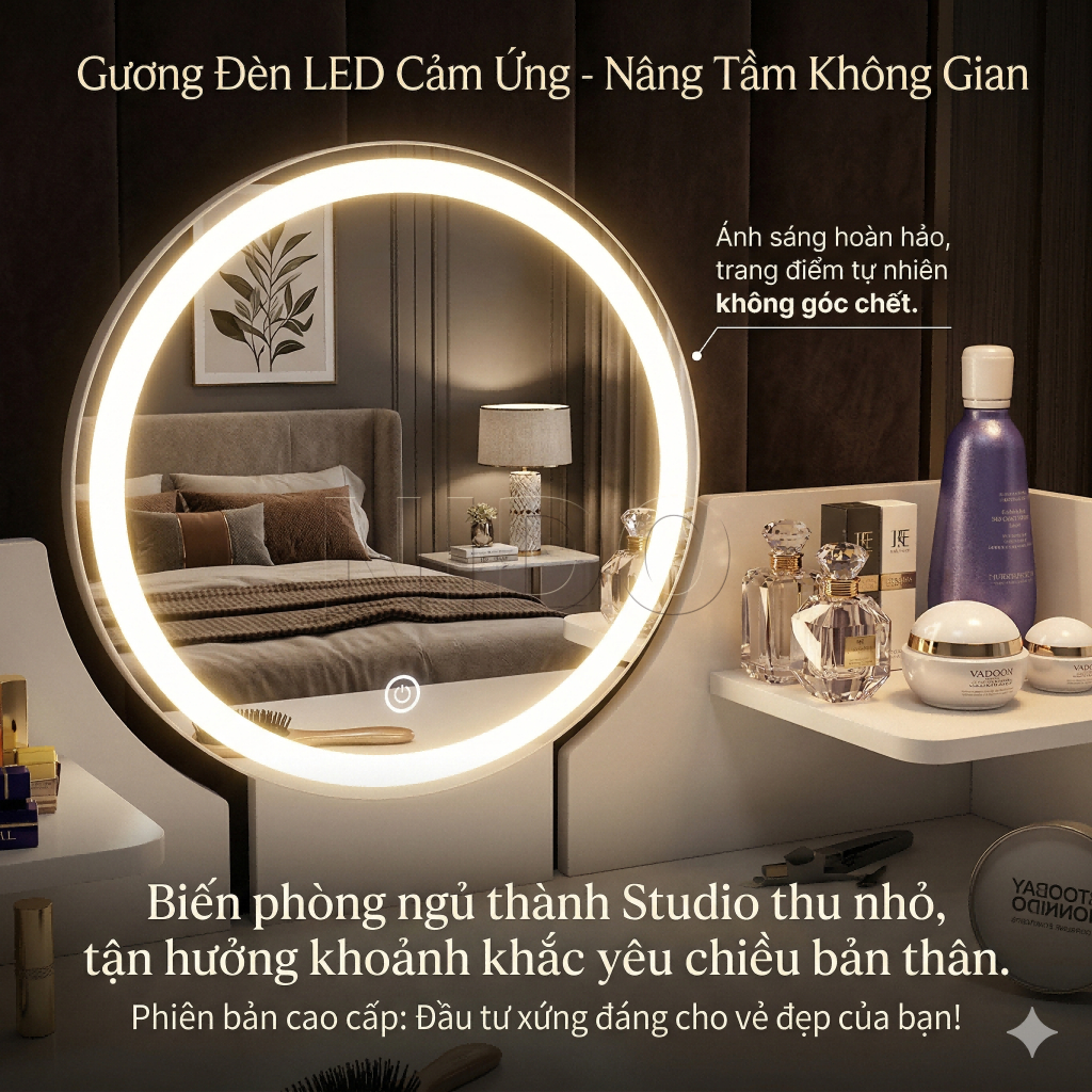 NIDO Bàn Trang Điểm Kèm Gương LED - Kệ Để Mỹ Phẩm Tiện Lợi, Hoàn Hảo Cho Phòng Ngủ | BigBuy360 - bigbuy360.vn