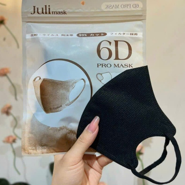 100 chiếc Khẩu trang 6D JULI Mask 3 lớp kháng khuẩn mẫu form rộng chắn nắng tốt