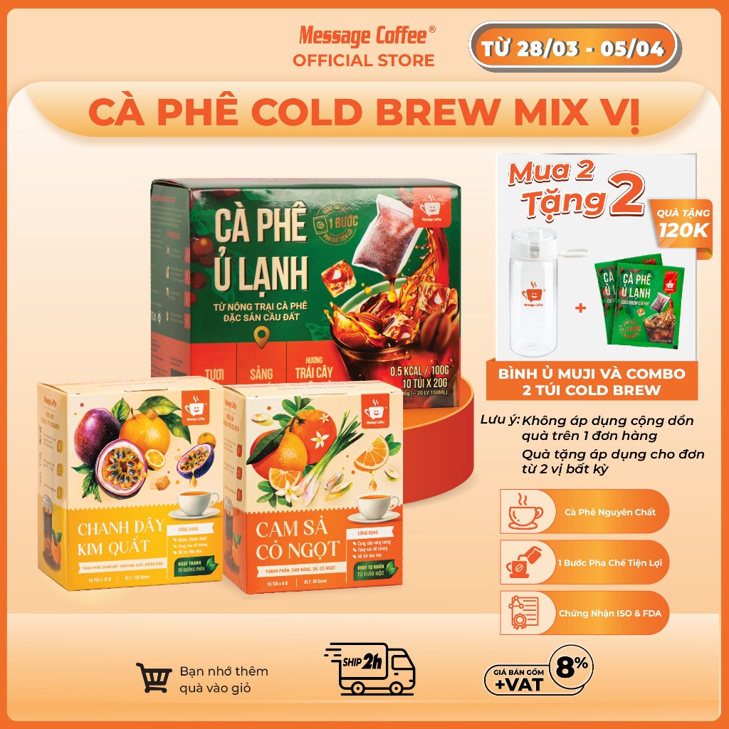 Cà phê Ủ Lạnh Cold Brew túi lọc Arabica Cầu Đất Mix Trái Cây Nhiệt Đới – Cafe tiện lợi từ Message Co