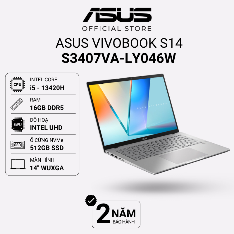 Laptop ASUS Vivobook S14 S3407VA-LY146W (Core 5 210H | 16GB | 512GB | Intel Graphics | 14" WUXGA)