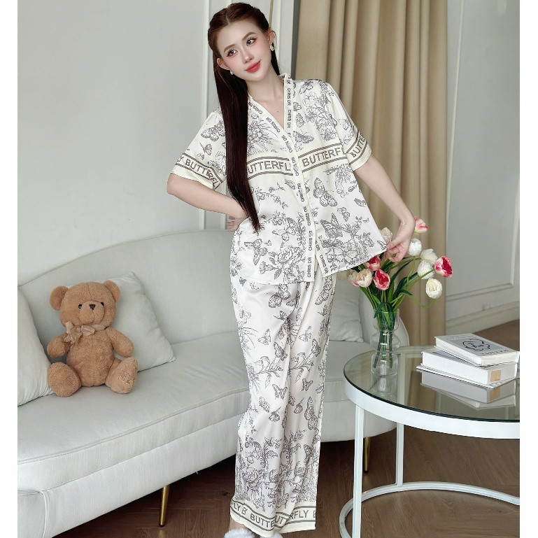 Bộ Ngủ Pijama Cộc Tay Quần dài Hisexy Set Ngủ Pijama Lụa Latin Cao Cấp mềm mịn P17