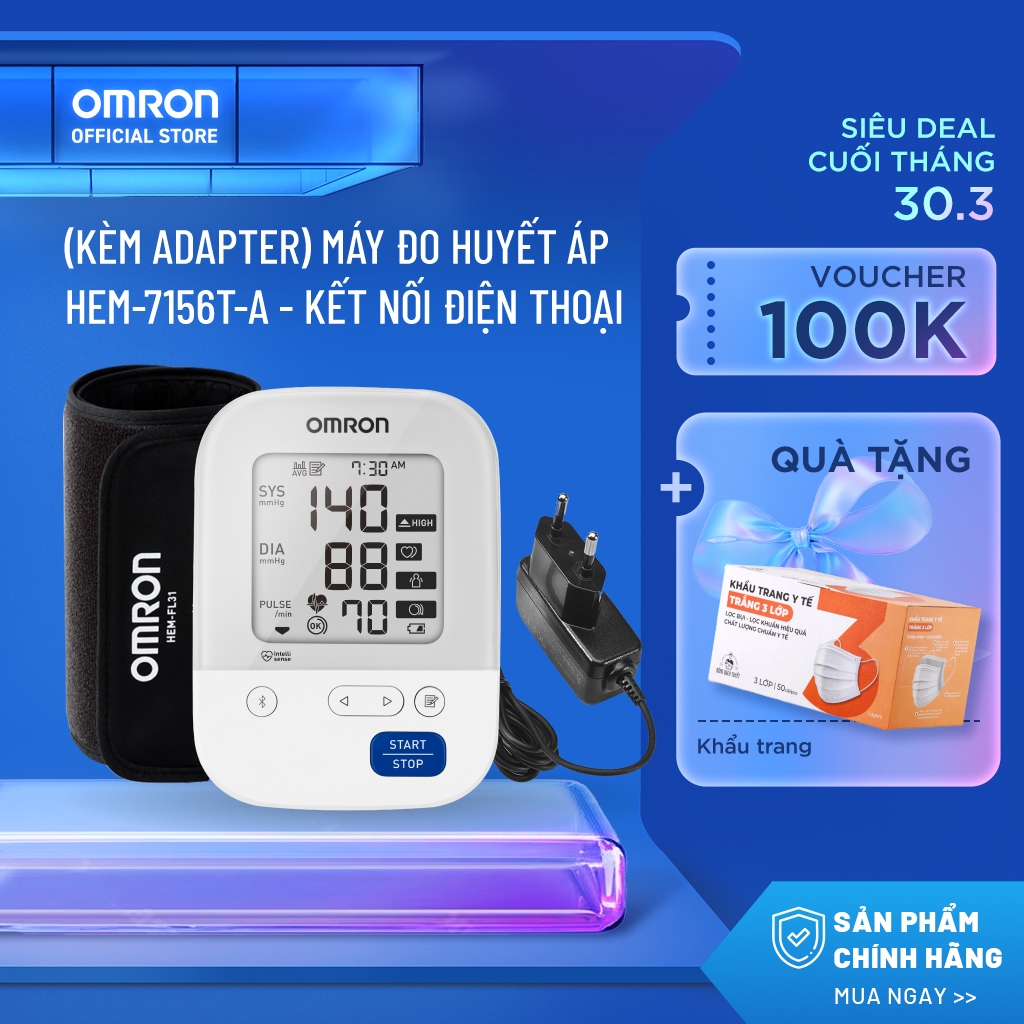 Máy Đo Huyết Áp OMRON HEM-7156T-A Chính Hãng - Kết Nối Điện Thoại - IntelliSense