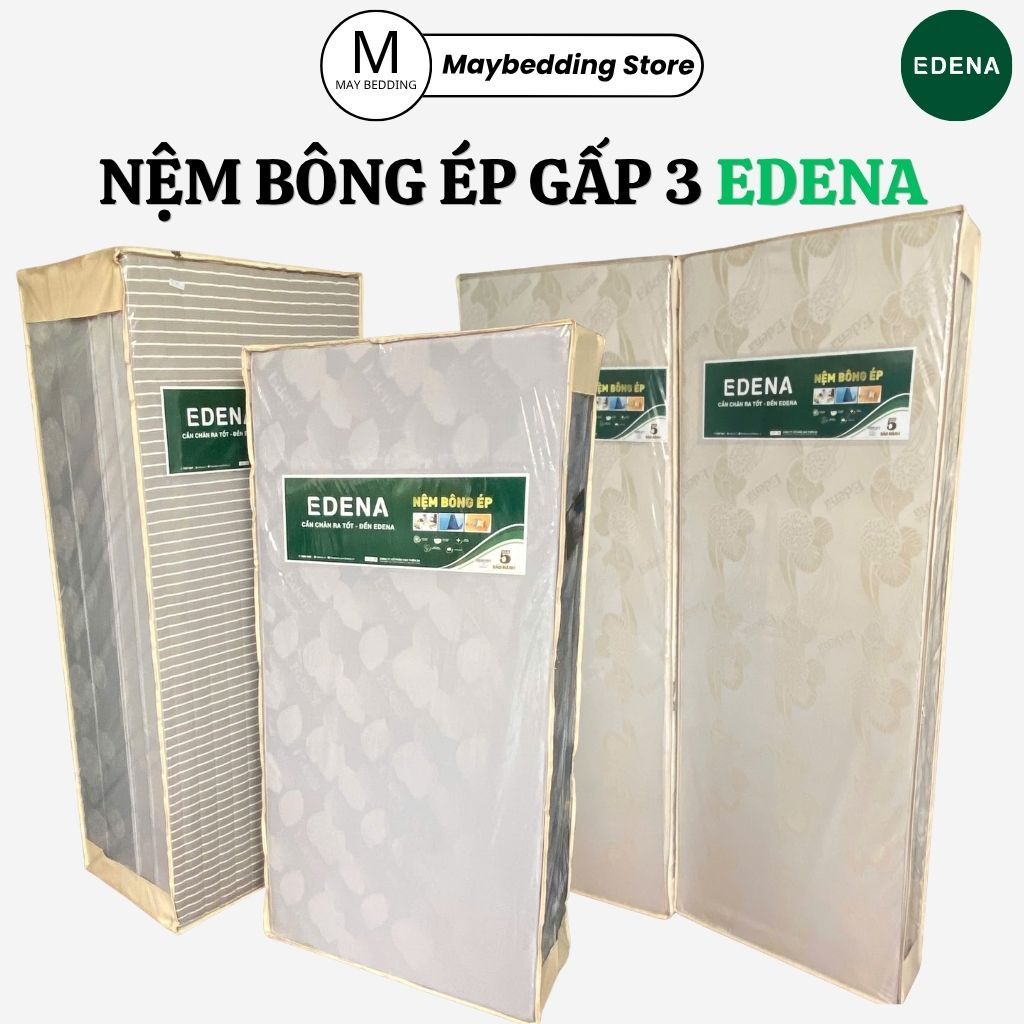 Nệm Bông Ép Edena, Nệm Gấp 3, Màu Sắc Ngẫu Nhiên - Cao Cấp, Chính Hãng