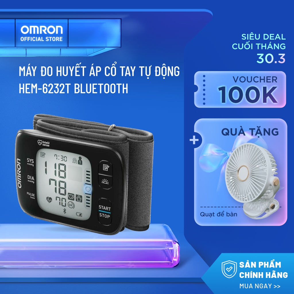 Máy Đo Huyết Áp Cổ Tay Omron HEM-6232T - Chính Xác, Tiện Lợi, Kết Nối Bluetooth