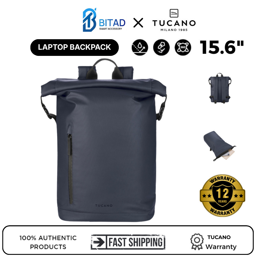 [BH 24 THÁNG] Balo Tucano ROLLO (16"/15.6"), Nắp Cuộn (Roll-Top), Chống Nước, Tái Chế 21.5 Chai Nhựa