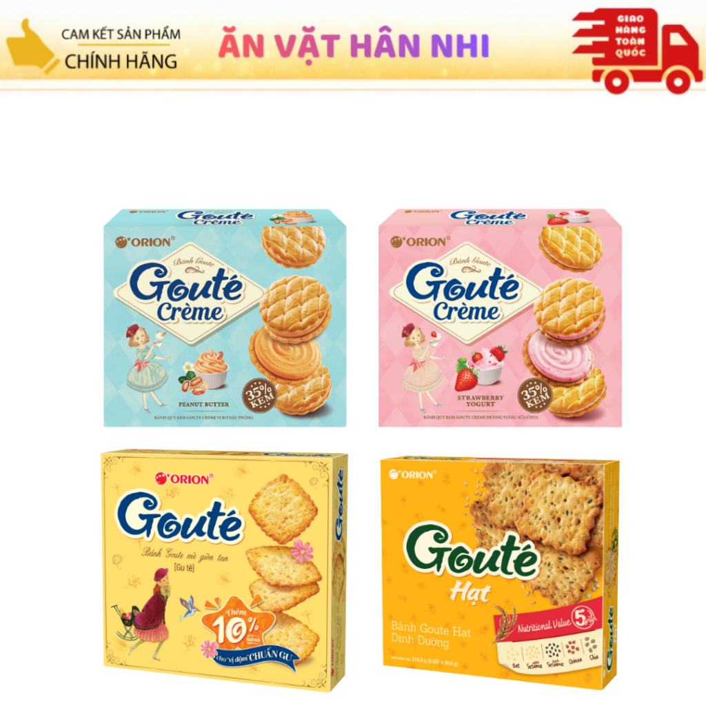 Bánh Quy Goute Orion Đủ Vị - Mè , Hạt,  Dâu Sữa Chua Và Bơ Đậu Phộng Hộp 316g - 320g - Sản Phẩm Chín