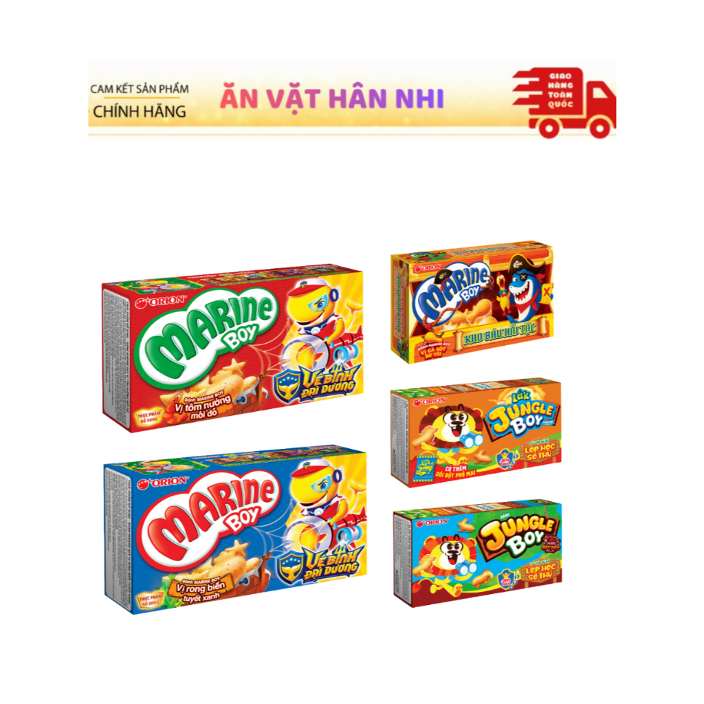 COMBO Snack Bánh cá Marine Boy, Bánh khủng long Jungle Boy 35g Orion đủ vị