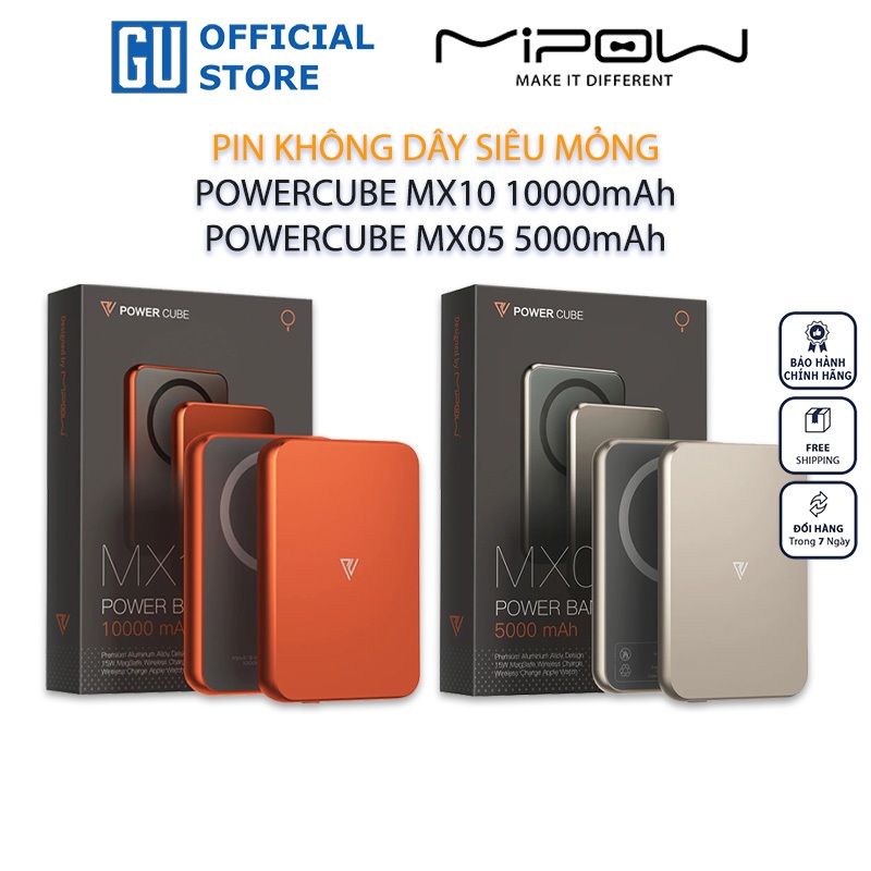 Pin Không Dây Siêu Mỏng MIPOW POWERCUBE MX05-MX10 Sạc Không Dây Cho Cả Apple Watch Airpods Chứng chỉ